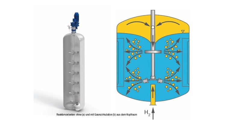 Reaktorvarianten ohne (a) und mit Gasrezirkulation (b) aus dem Kopfraum. ©...